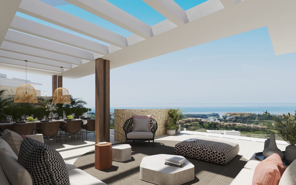 Appartements sur les hauteurs d'Estepona render terrasse avec vues sur mer